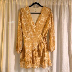 June & Ivy Floral Paisley Ruffle Wrap Mini Dress | Size S | Long Sleeve